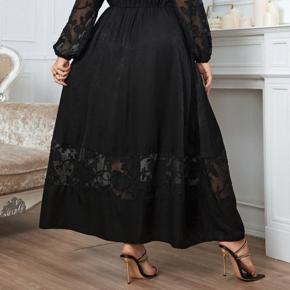 Melo Apparel Plus Size Embroidery Round Neck Long Sleeve Maxi Dress - Picture 10 of 10